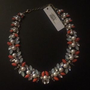 BCBG statement necklace with pearl and rhinestones